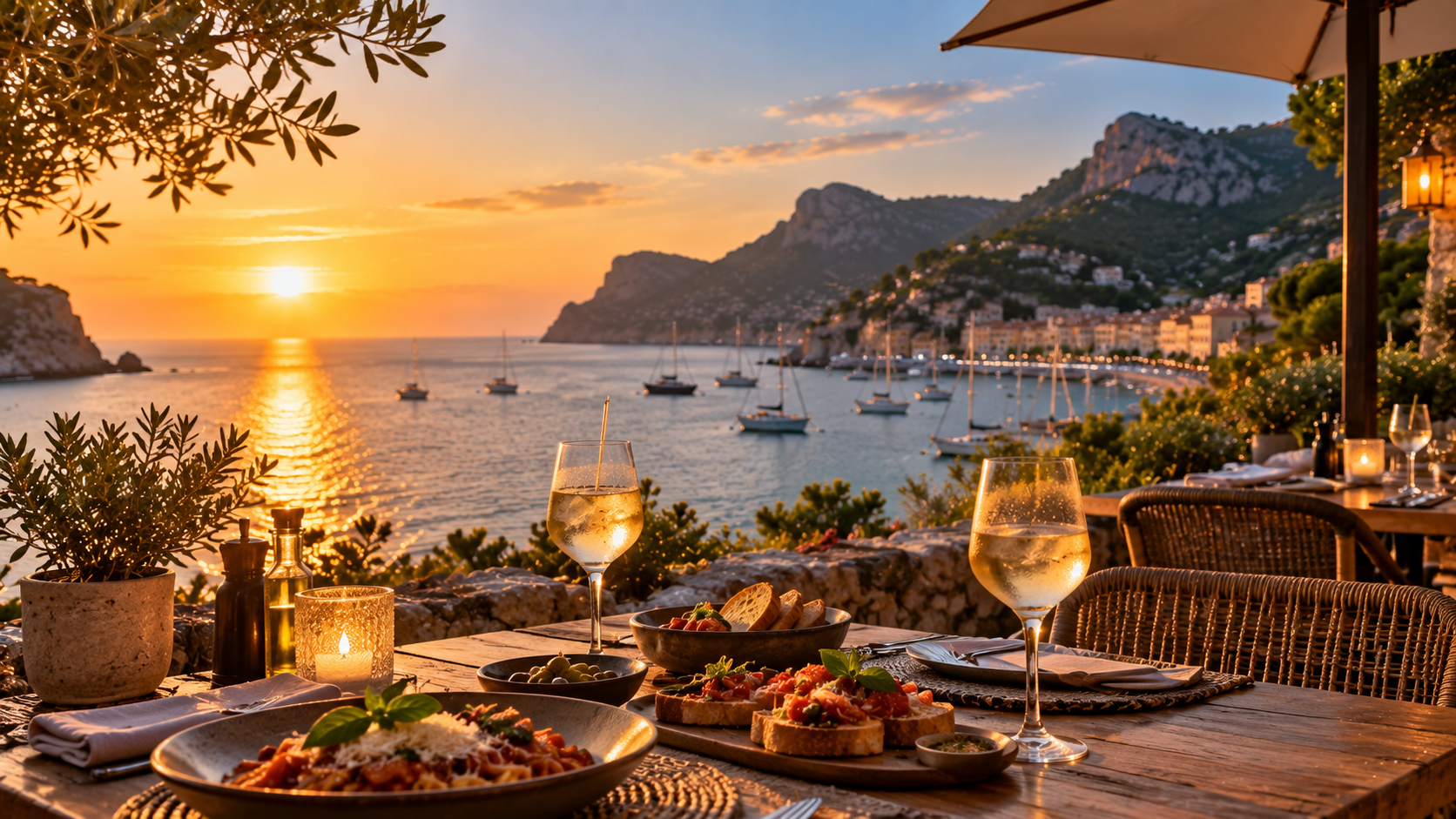 Mediterranes Abendessen mit Meerblick
