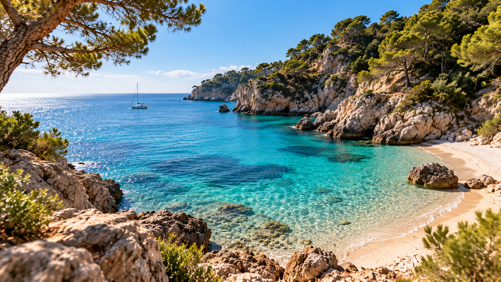 Mediterrane Bucht im Sonnenschein